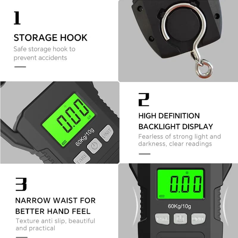 Balance numérique portable 60Kg - Pèse-bagages LCD avec rétroéclairage pour pêche et voyage