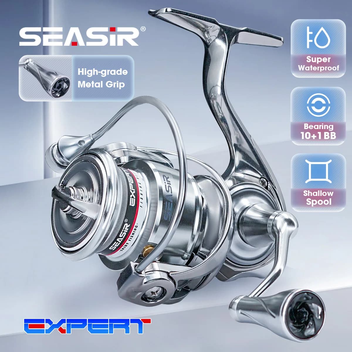 Moulinet de pêche spinning SeaSir Expert 1500S à 4000S - Longue distance, 10+1 roulements, 5.2:1 pour mer et rivière