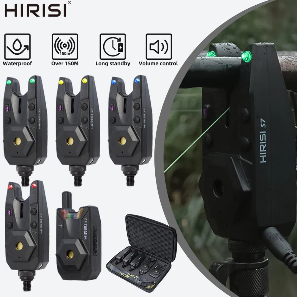 Kit alarme morsure sans fil Hirisi S7 pêche carpe 1+4 étanche LED volume réglable équipement