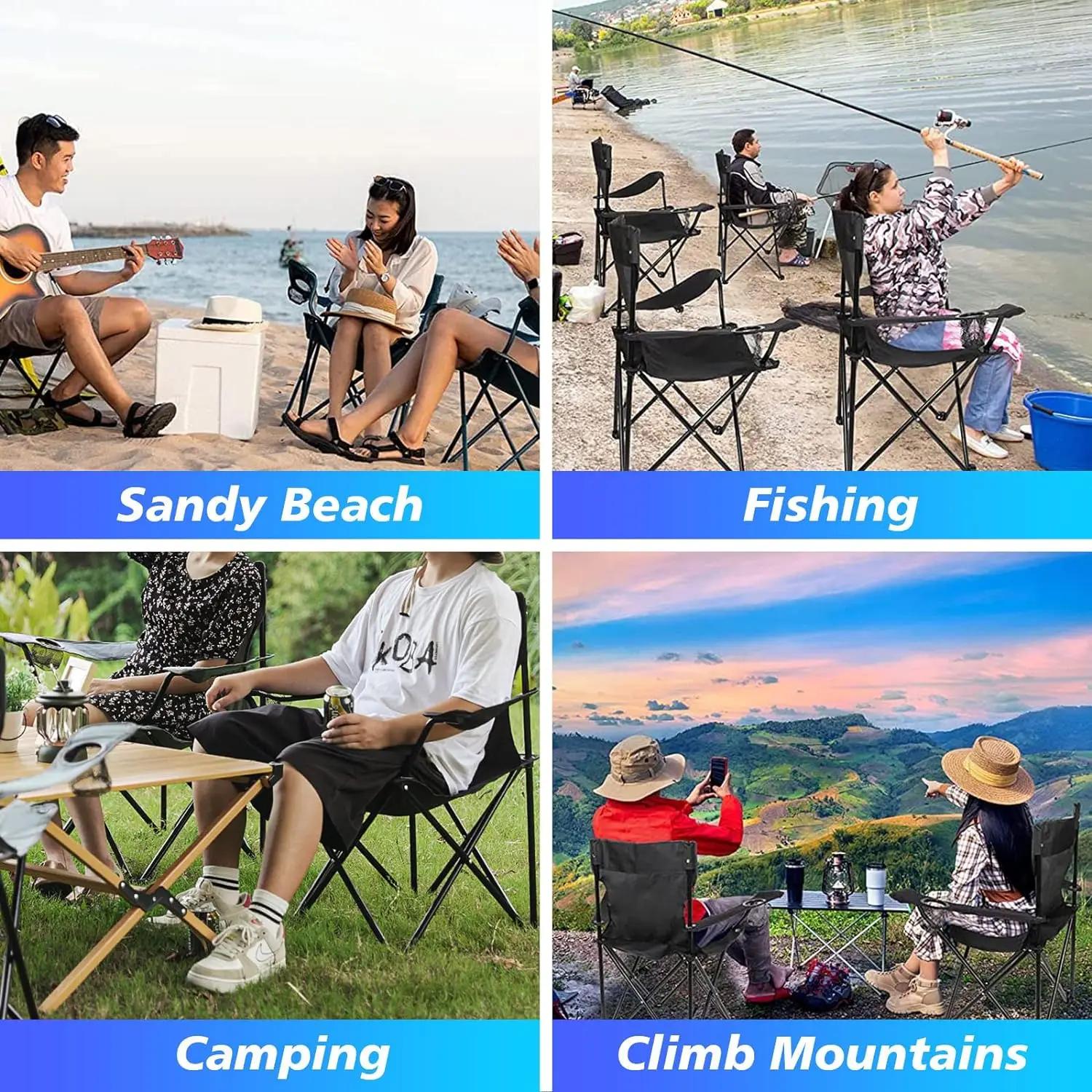Chaise de camping pliable avec poche latérale pour pêche plage et pique-nique en oxford