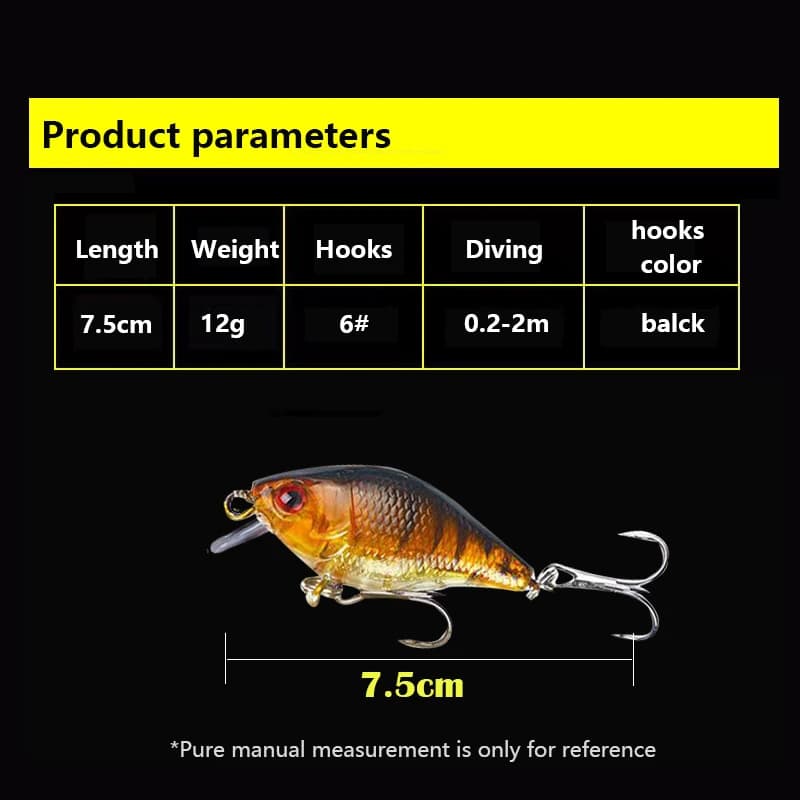 Leurre de pêche dur VIB 7.5cm 10.2g avec yeux 3D, leurre coulant crankbait pour carnassiers