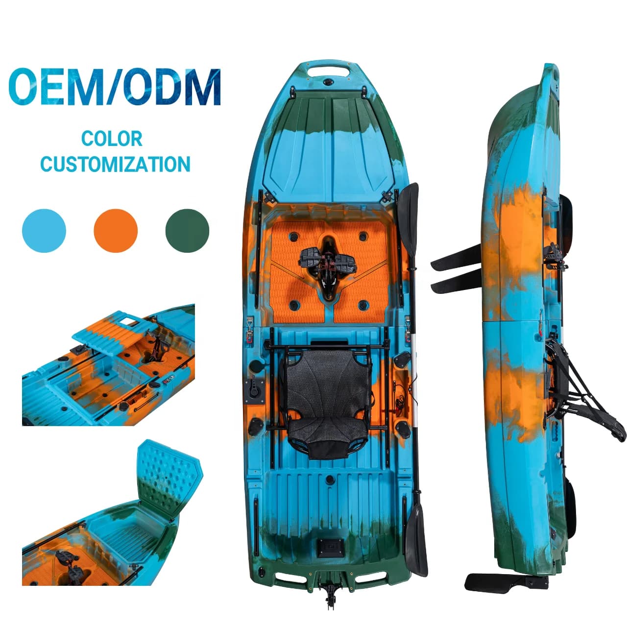 Kayak pêche modulaire 2 sections ultra-large 10 pieds - Canoë à pédales monoplace populaire en gros