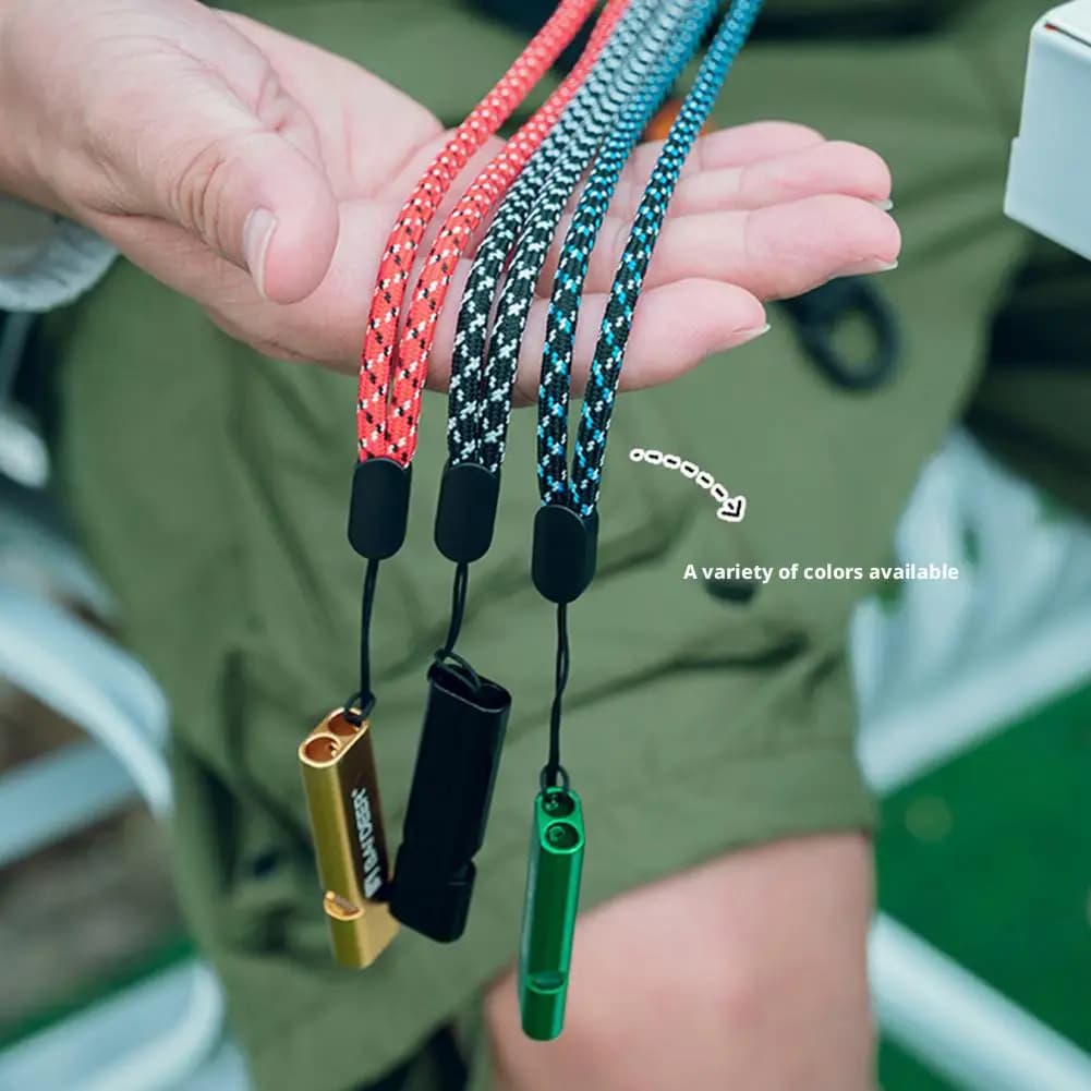 Sifflet d'urgence aluminium avec corde paracorde - Signal de sécurité puissant pour pêche chasse randonnée