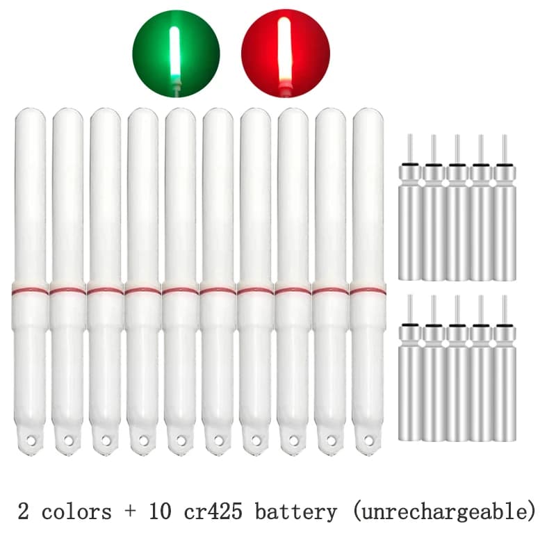 10 bâtons lumineux de pêche nocturne avec piles cr425 et flotteurs lumineux pour attirer les poissons