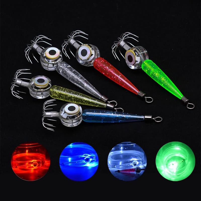 Hameçon leurre calmar lumineux LED pour la pêche en mer, avec accessoires lumière sous-marine et hameçon parapluie