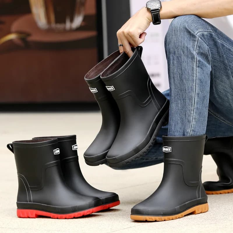 Bottes de pêche courtes anti-dérapantes avec doublure polaire épaisse - Chaussures cuisine imperméables