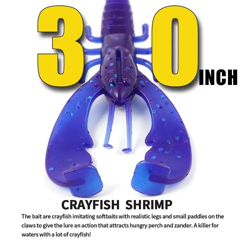 Leurres souples Sunmile 6 pièces écrevisse crevette 7,5cm pour pêche du bar et perche
