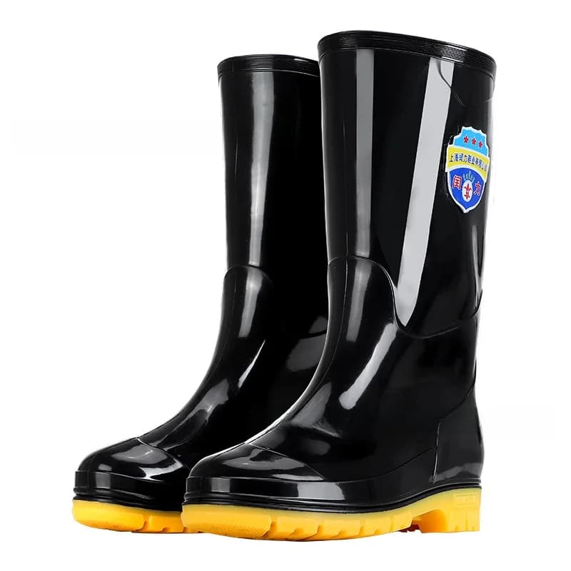 Bottes de pluie mi-mollet épaissies pour hommes - Semelle tendon de bœuf anti-dérapante