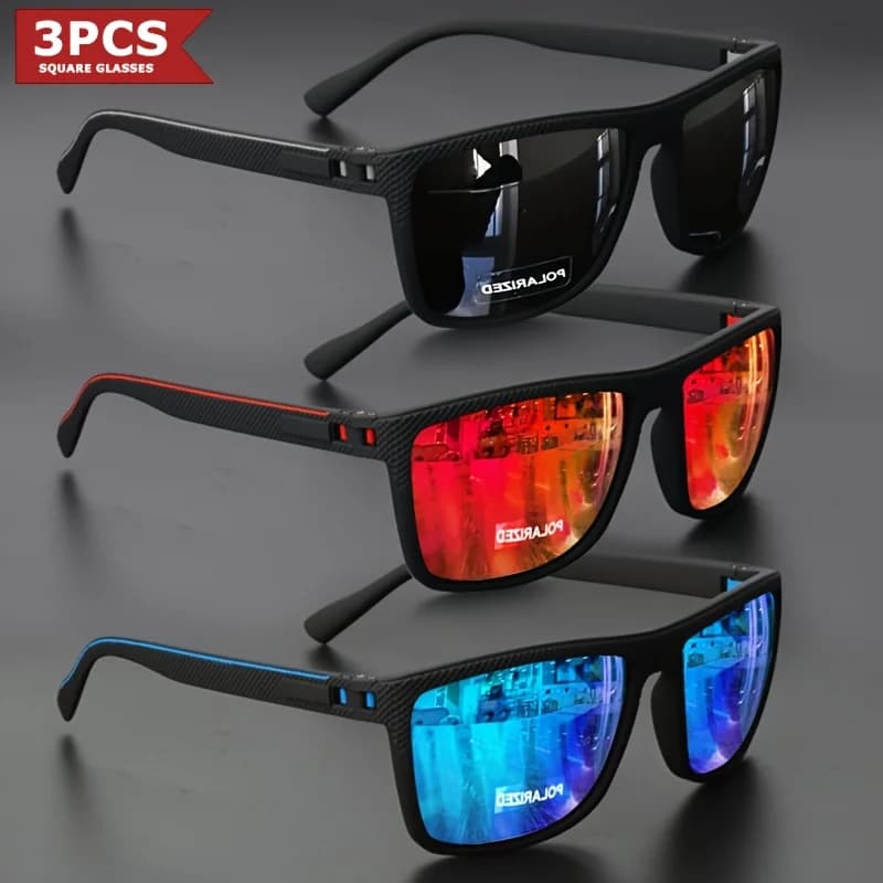 Lunettes de soleil polarisées 2025 pêche conduite - monture carrée charnières ressort multicolores