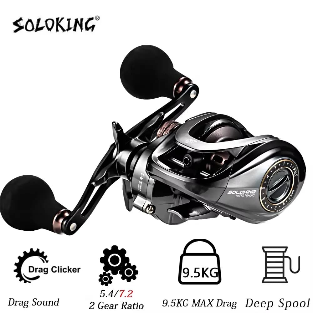 Moulinet baitcasting SOLOLKING HIAW200 pour pêche encornet pieuvre - Ratio 5.4/7.2 drag 9.5KG
