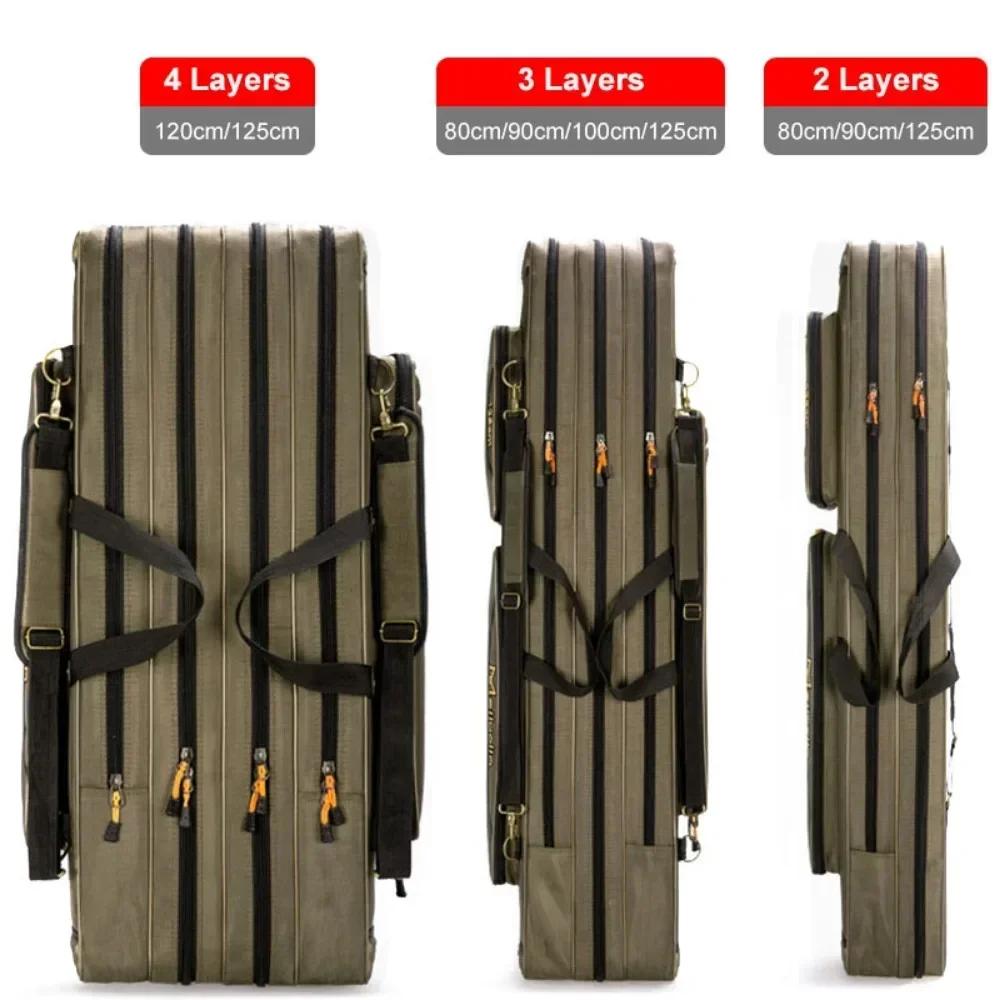 Sac canne pêche rigide multifonction 2/3/4 couches 80-130cm : étui rangement équipement Oxford