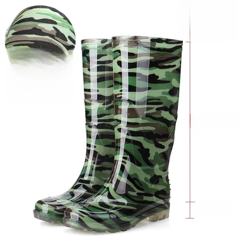 Bottes de pluie camouflage unisexe hautes - Bottes de cuisine jaunes anti-dérapantes traditionnelles