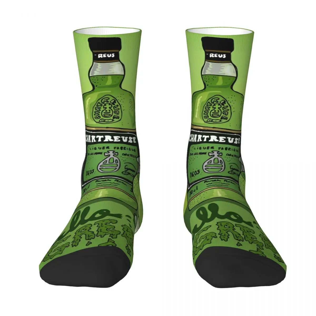 Chaussettes Chartreuse Vert Peinture à l'Huille Liqueur Française Drôle Cadeau Original Antidérapantes