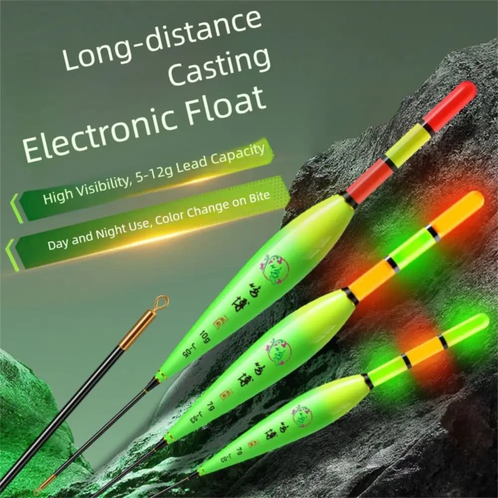 Flotteur électronique pêche nuit longue queue 2 lumières, indicateur de touche lumineux pour pêche nocturne