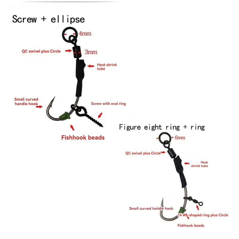 Montages Carp Ready Tied 8PCS Ronnie Rig Hook Links Hair Combi Chod Rig pour Carpe de 2# à 8#