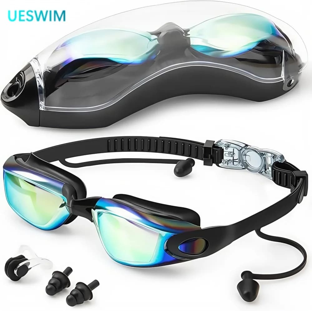 Lunettes de natation complètes avec pince-nez et bouchons - Anti-buée UV étanches - Homme femme
