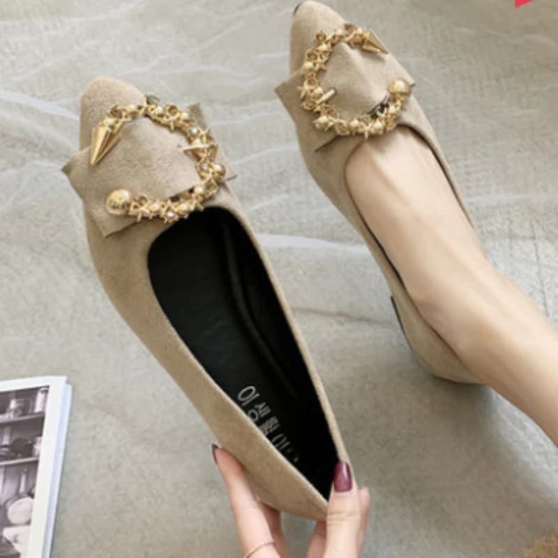 Chaussures femme bout pointu printemps automne confortables antidérapantes décoration métal pêche
