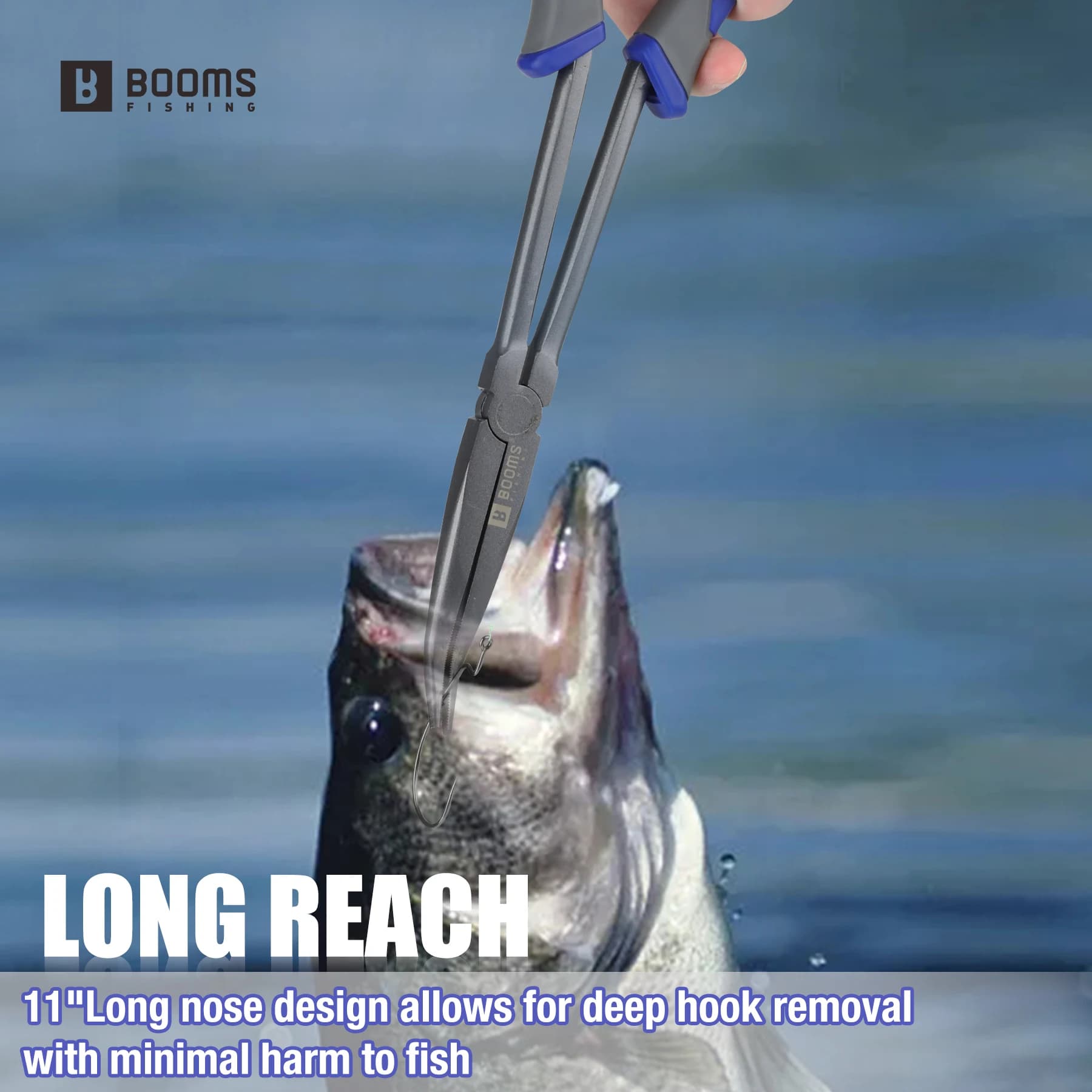 Pince pêche Booms XW11 28cm nez long - extracteur hameçon anti-perte lanière acier carbone eau salée