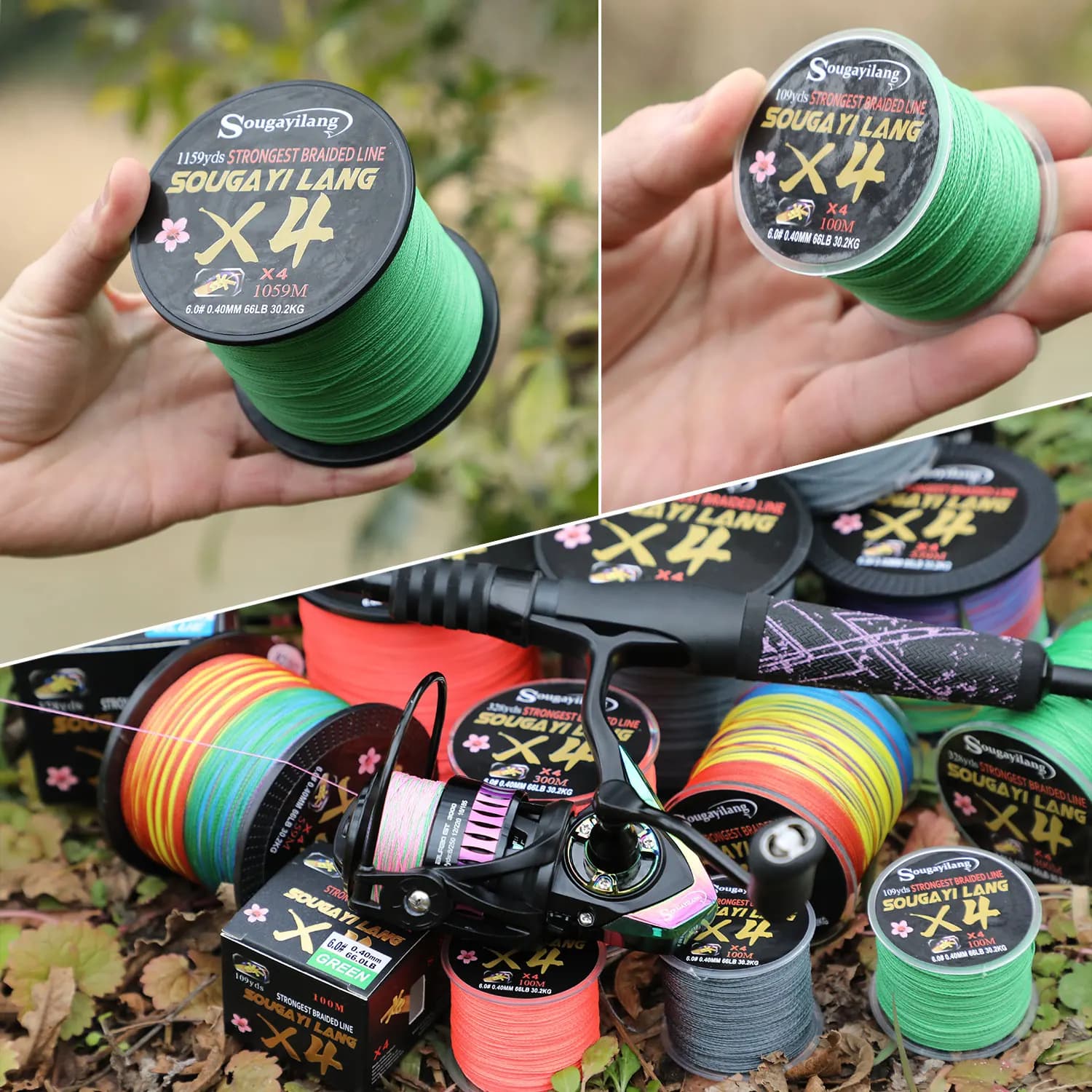 Sougayilang Braided Line 4X 100/300m 5 Couleurs - Ligne PE Multifilament MaxDrag 66LB pour Pêche Mer et Eau Salée