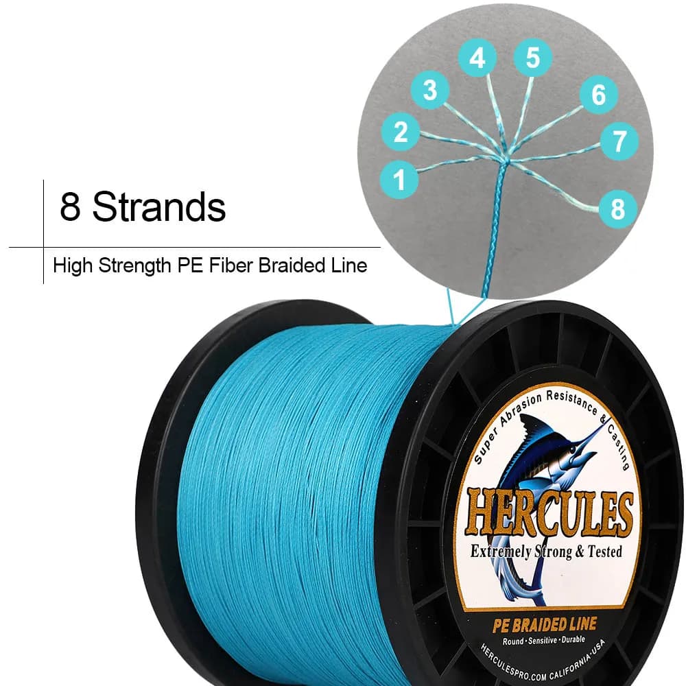 Ligne de pêche Hercules 8 brins 10-150LB pour eau douce, super résistante PE multifilament 300m 500m 1000m