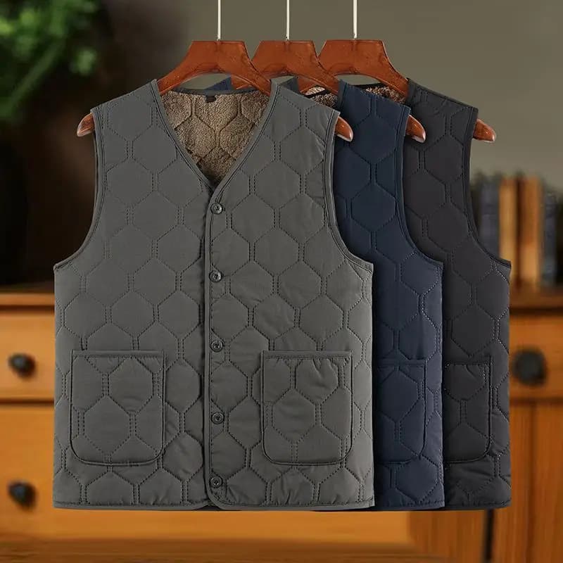 Gilet polaire épais col V sans manches homme carreaux pêche automne hiver chaud boutons