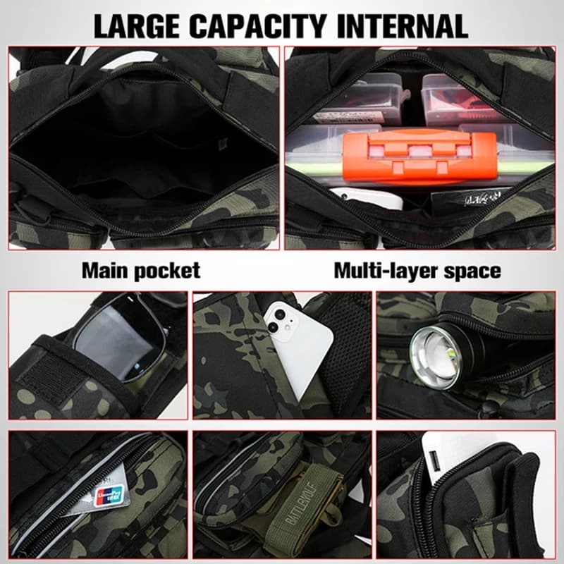 Sac bandoulière tactique camouflage pour pêche - Rangement leurres et lignes outdoor homme