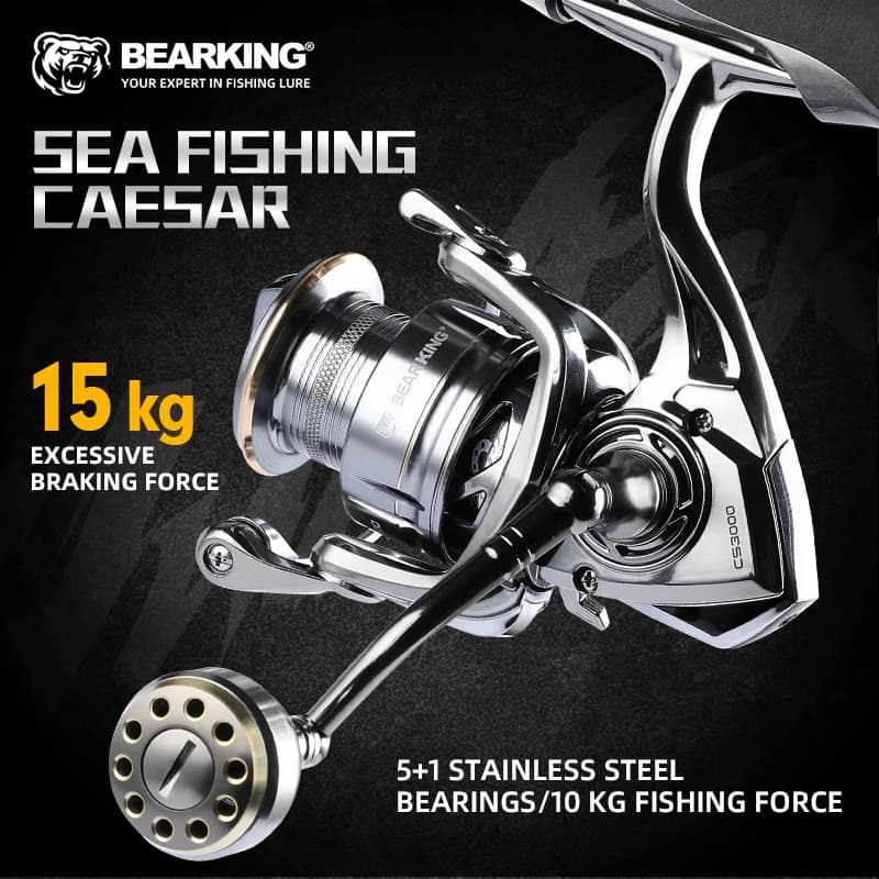 Moulinet BEARKING CAESAR 15kg drag - Roulements acier inox 5+1 pour pêche puissance mer et gros poissons