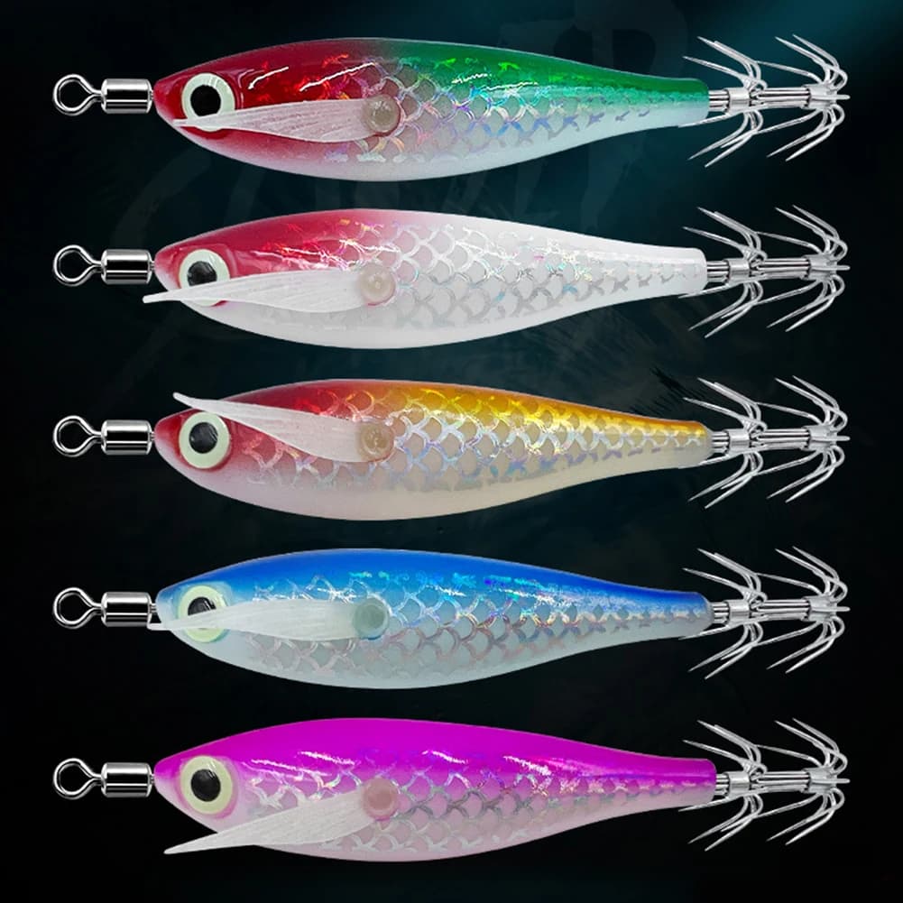 Leurre calamar 3D yeux lumineux - Appât seiche pêche nocturne - Hameçon céphalopodes attractif