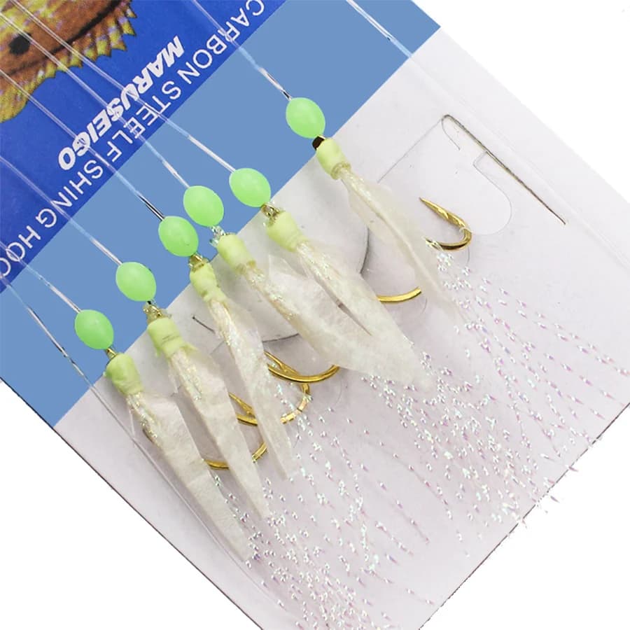 Montages sabiki 5 packs 6 rigs/pack pour pêche mer appâts peau poisson leurres