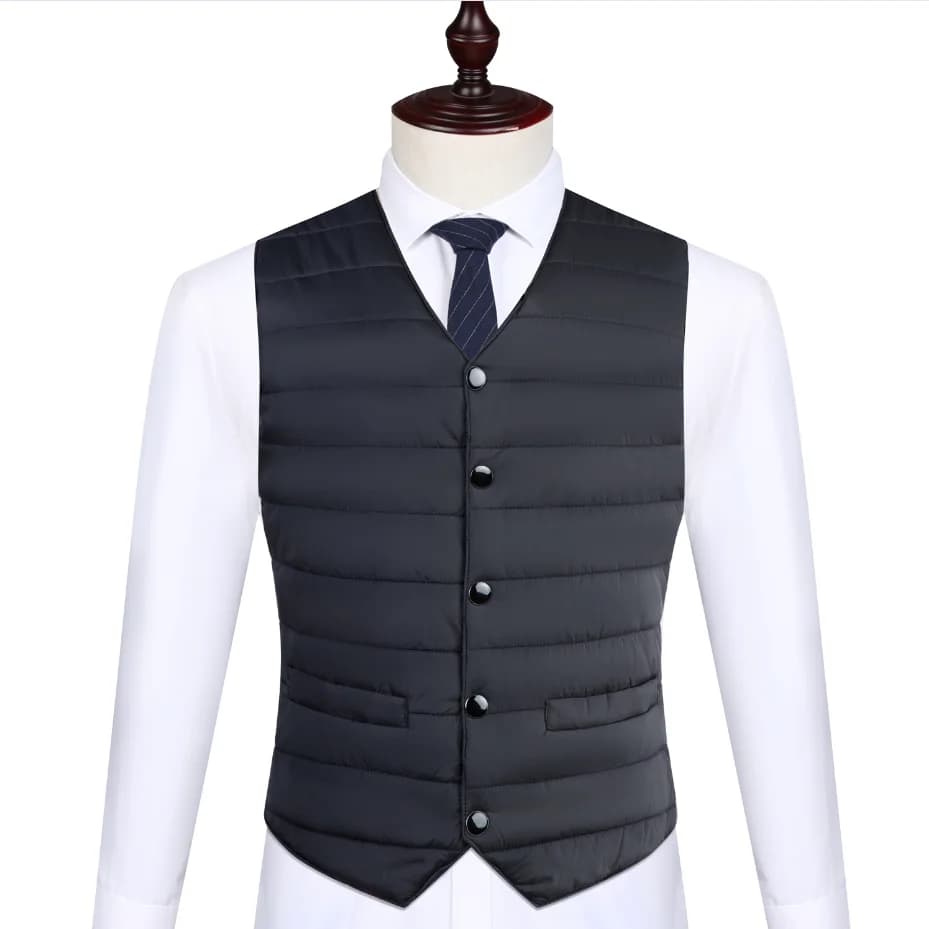 Veste homme sans manches en duvet coton épais pour l'automne hiver, col V boutonnée chaude et polyvalente