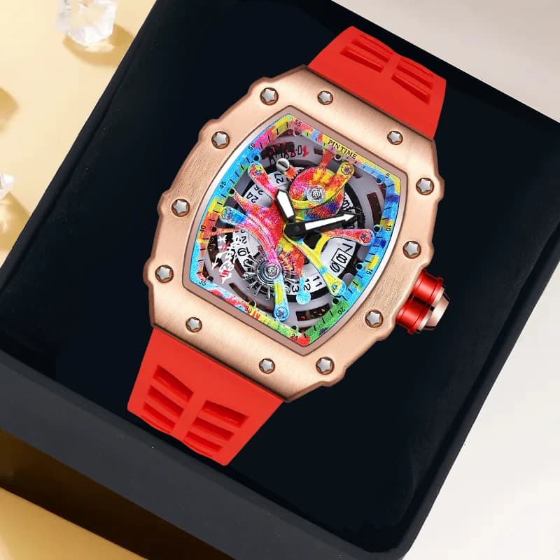 Montre homme luxe tonneau quartz graffiti cadran automatique date étanche sport élégante