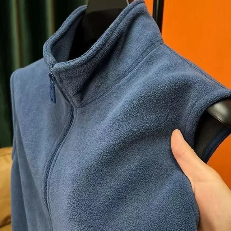 Gilet polaire homme hiver sans manches double face coupe-vent - chaud avec col montant pour activités extérieures