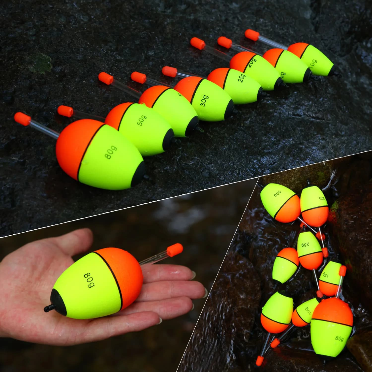 Sougayilang Lot de 5 Bouées Lumineuses de Pêche de Nuit, Flotteur à Ventre Large et Ruban