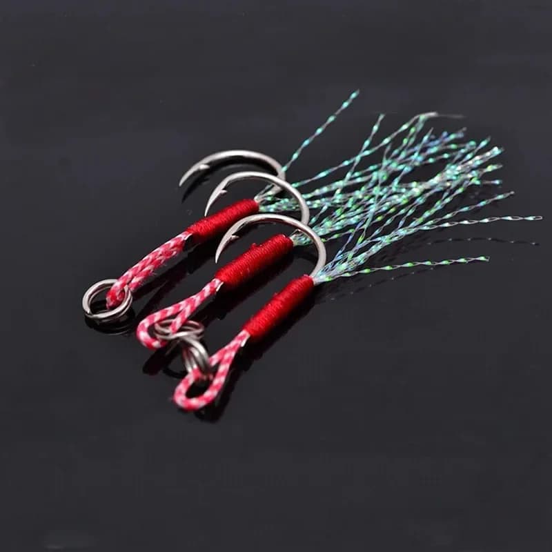 Leurres de jigging assist 10 pièces avec plumes et hameçons barbelés pour pêche lente