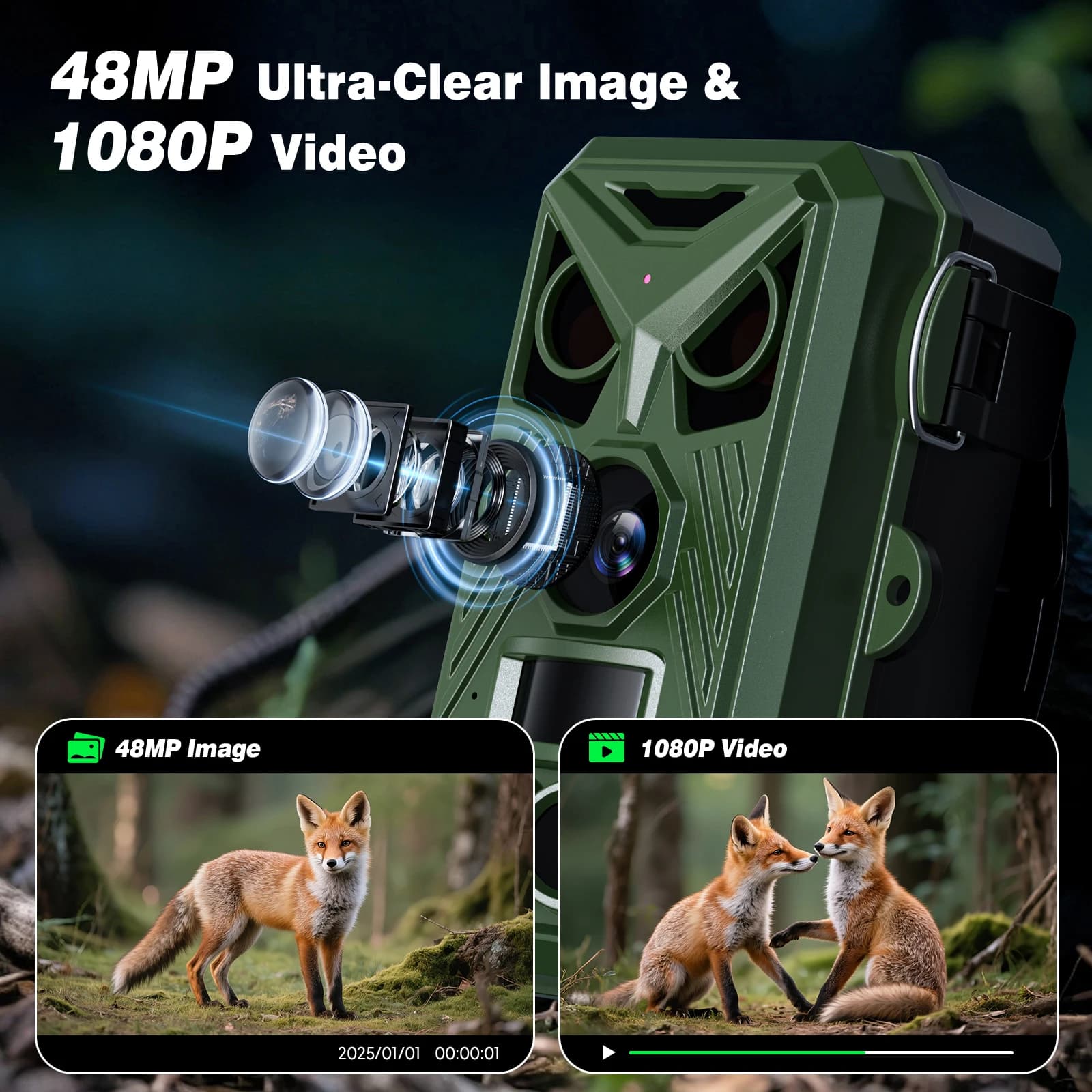 Caméra de chasse HD infrarouge 2.4 pouces vidéo trail vision nocturne détection mouvement surveillance
