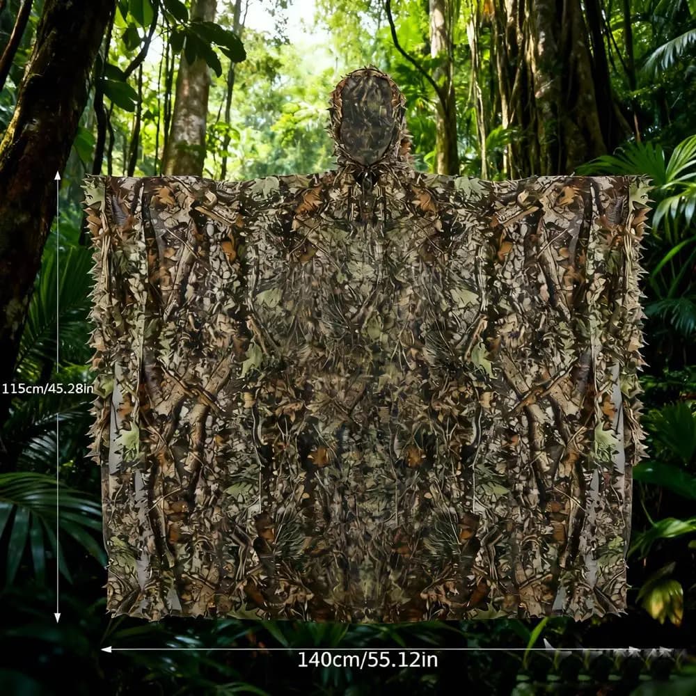Poncho Ghillie camouflage universel léger feuilles 3D pêche chasse enfants adultes taille unique