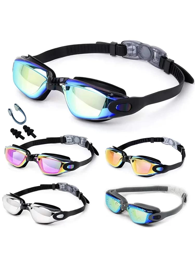 Lunettes de natation HD anti-buée étanches pour hommes et femmes avec set bouchons d'oreilles