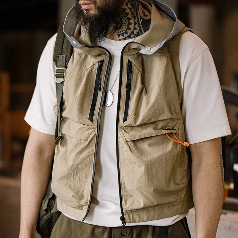 Veste de pêche sans manches Maden Outdoor Quick Dry - Multi-poches avec capuche pour camping et chasse