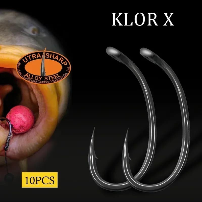 Hameçons carpe courbés 10 pièces - Longue hampe PTFE micro-barbelés tailles 2/4/6/8 pour montage hair rig