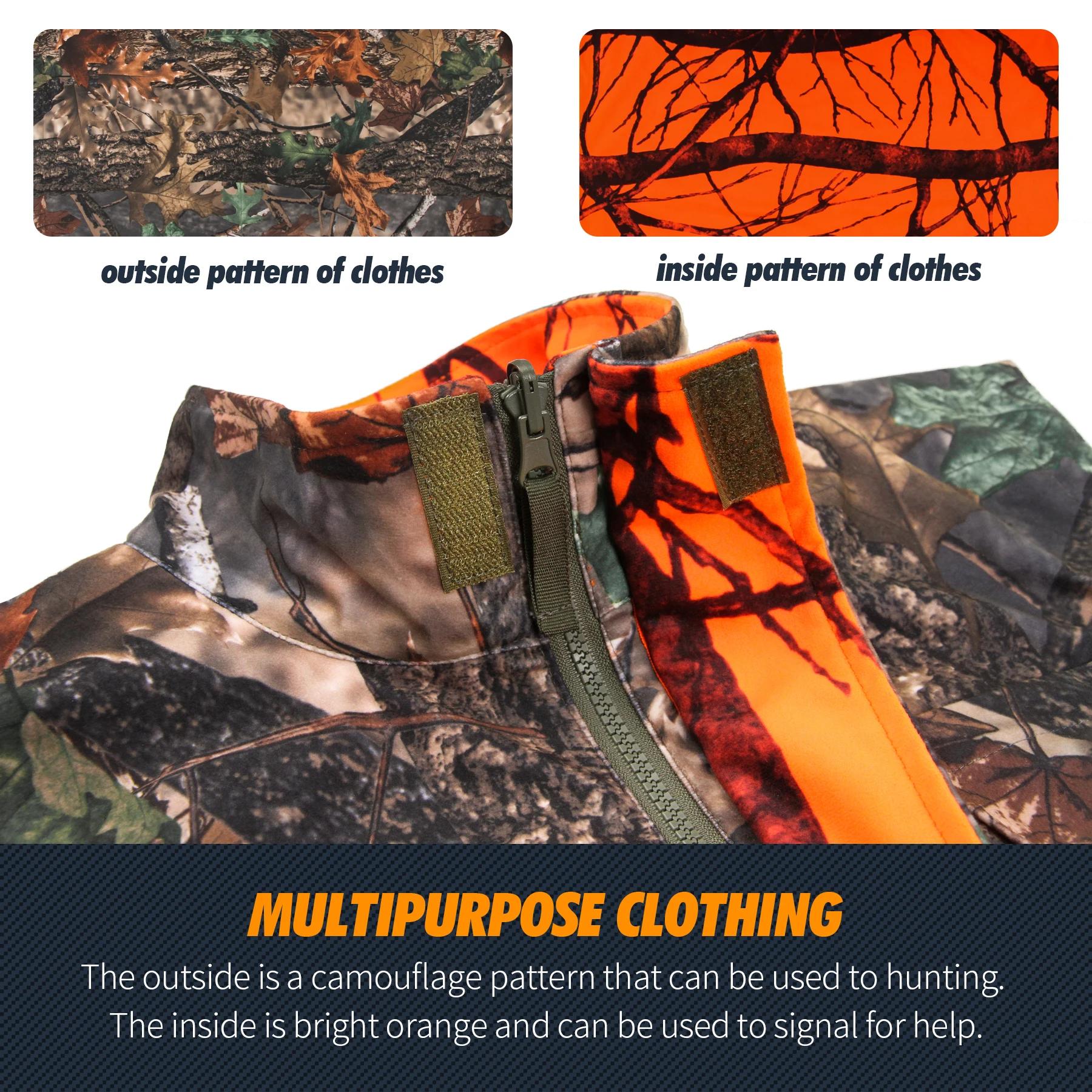 Veste de chasse camouflage orange GUGULUZA - Reversible pour pêche, randonnée et camping outdoor