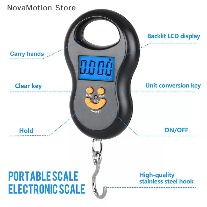Balance noire électronique 50kg rétroéclairée - Version sombre pour pêche discrète et design moderne