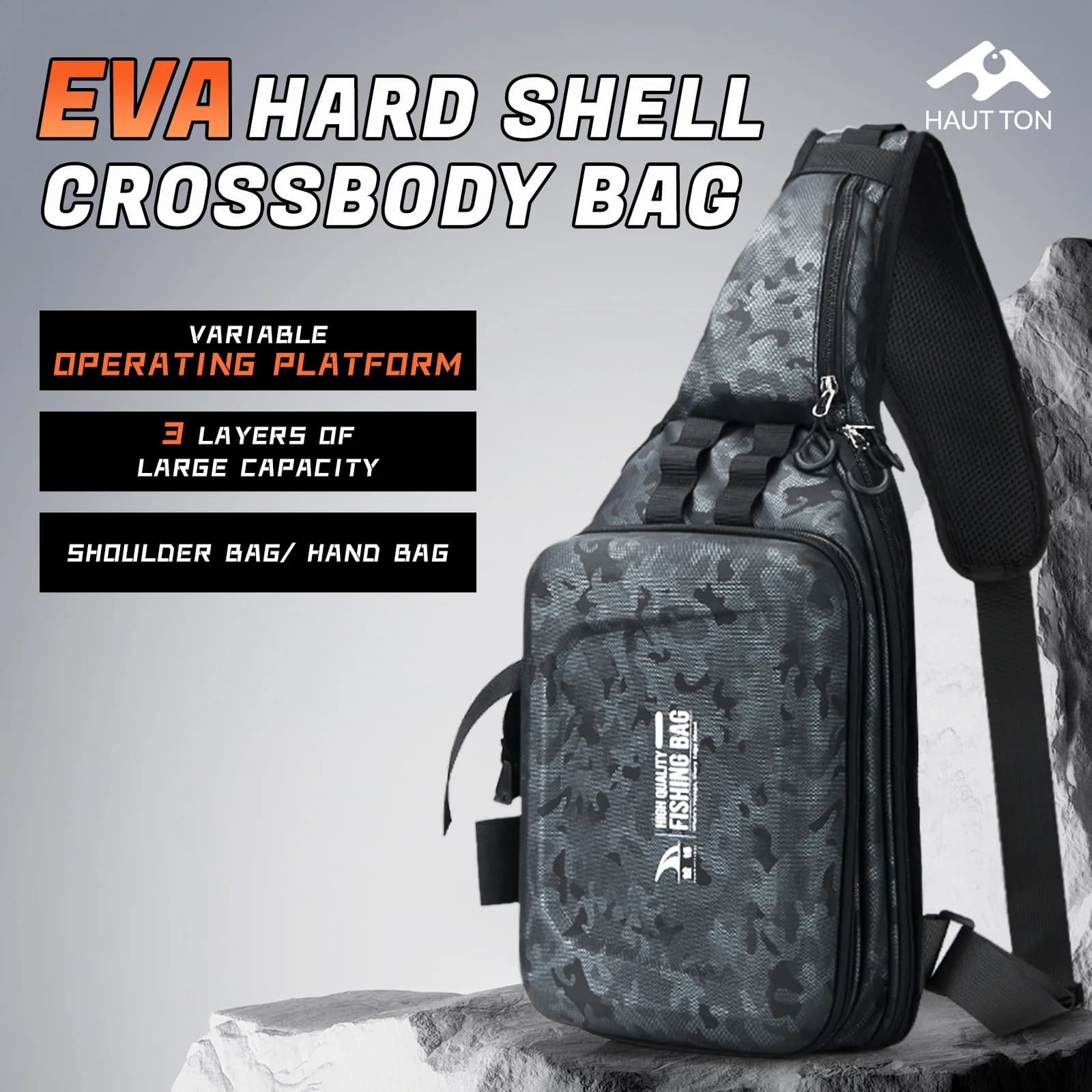 Sac à dos leurres coque EVA rigide waterproof avec plateforme pliable et grand rangement pêche