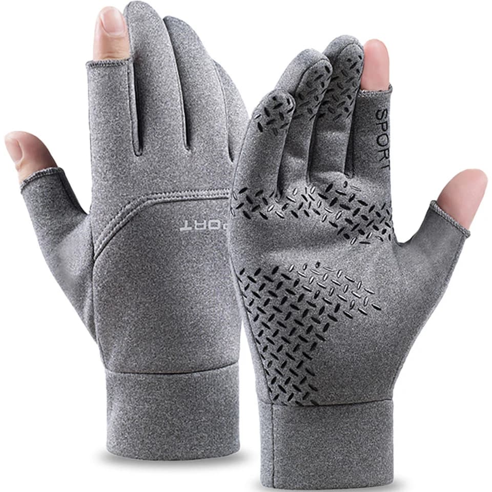 Gants pêche hiver homme femme - Gants chauffants anti-glisse écran tactile deux doigts découpés