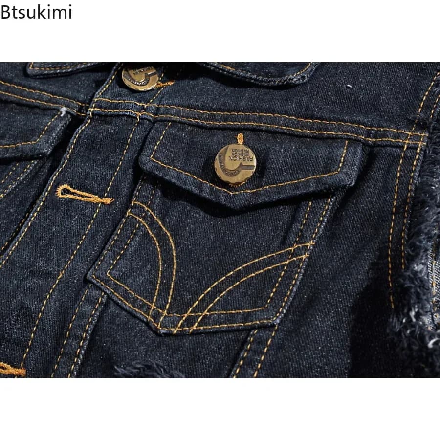 Veste sans manches en jean délavé pour homme, style cowboy et extérieur, bleu ou noir