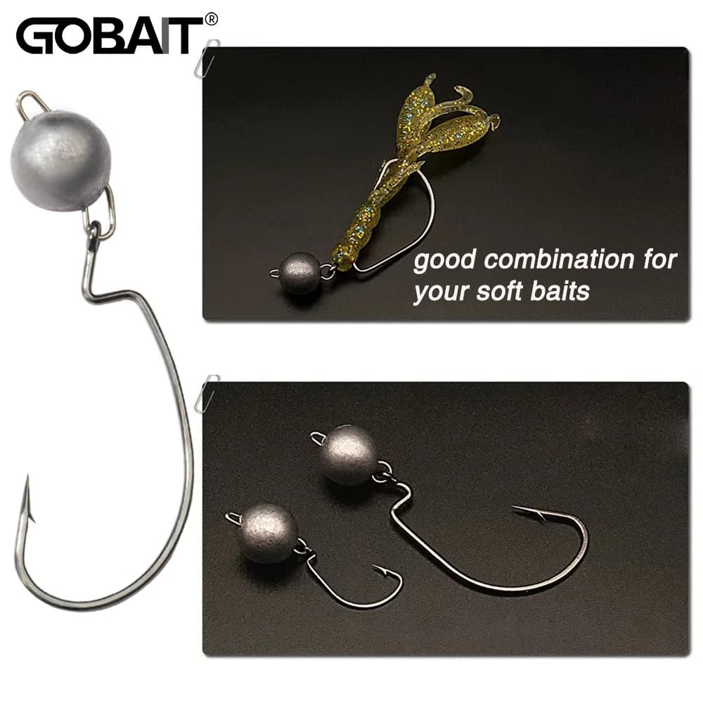 Kit 5 Têtes Plombées Métal Worm Hooks 2g à 18g pour Pêche en Herbiers avec Montage Weedless