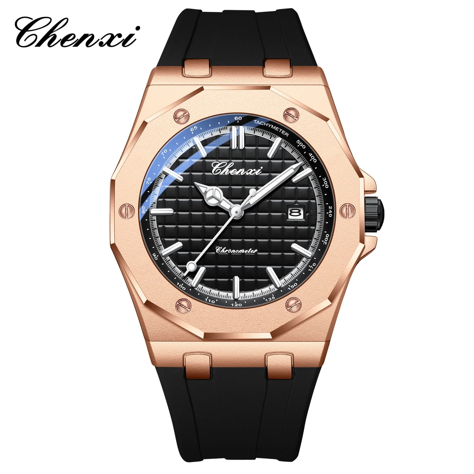 Montre homme CHENXI 8268 luxe étanche avec calendrier et éclairage nocturne - Cadeau élégant texture silicone