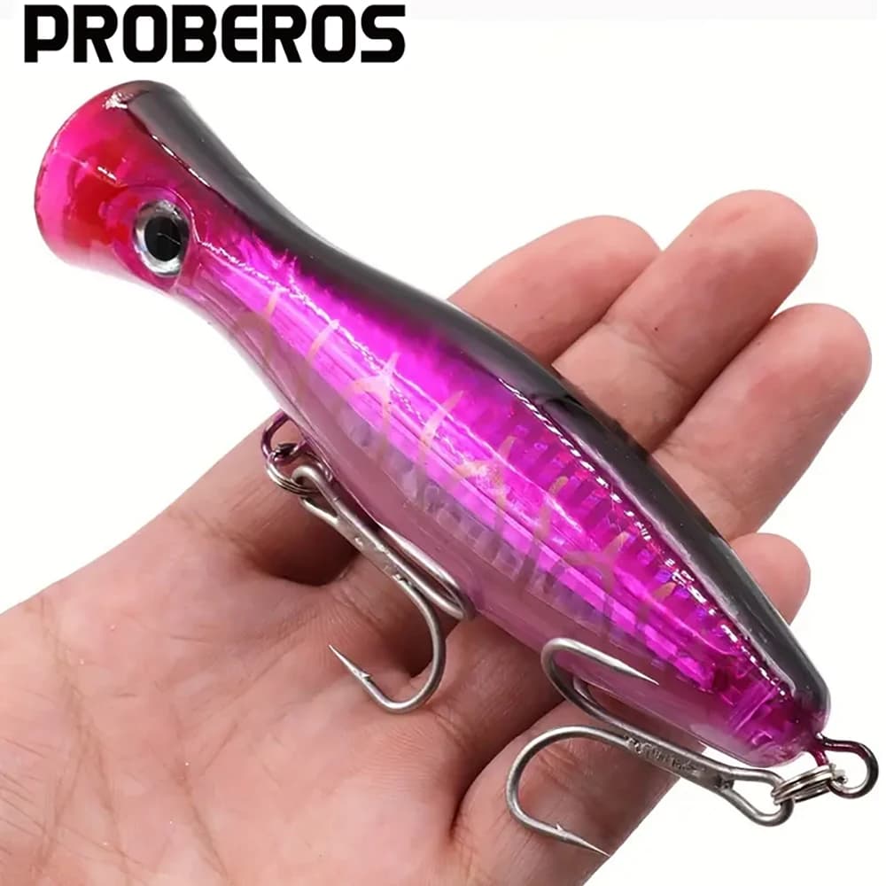 Leurre Popper Proberos 13cm 43g pour Carpe avec 2 Hameçons Triples, Appât Dur Pêche en Eau Douce