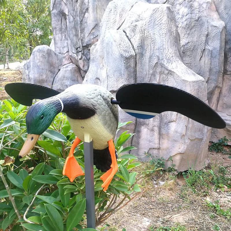 Leurre canard volant télécommandé réaliste - Appât de chasse avec tige de support verte