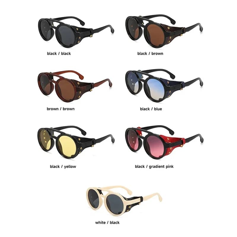 Lunettes de soleil rétro steampunk homme femme UV400 - Style vintage cuir pour sports extérieurs
