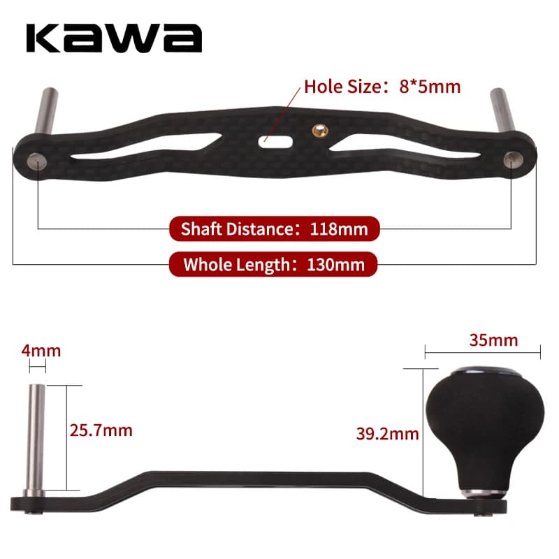 Manivelle moulinet pêche Kawa carbone EVA longueur 120mm tailles 7x4 8x5mm accessoire D/S mer